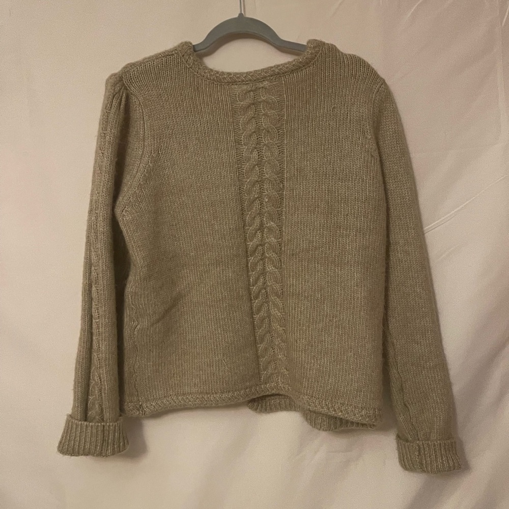 Joie Classic Cable Knit Button-Front Sweater Cardigan - Taupe - Picture 3 of 3